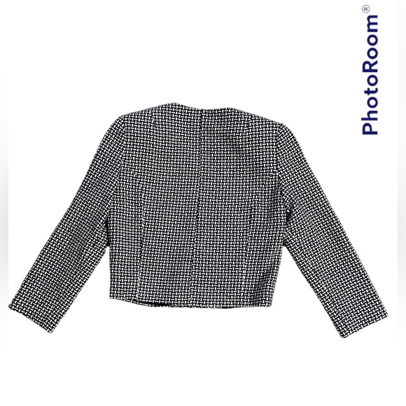 French Connection blue and white weaved crop blazer - size 6 - Picture 2 of 4